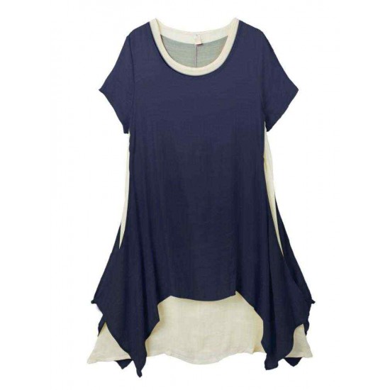 S-5XL Casual Loose Solid Layer Irregular Dress