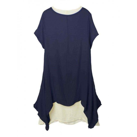 S-5XL Casual Loose Solid Layer Irregular Dress