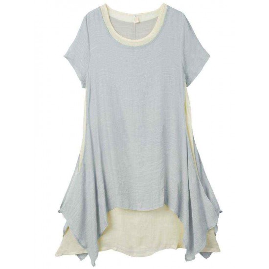 S-5XL Casual Loose Solid Layer Irregular Dress