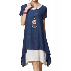 S-5XL Casual Loose Solid Layer Irregular Dress