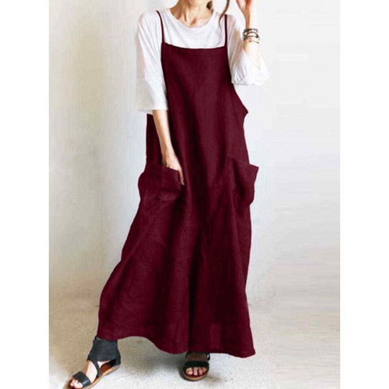 S-5XL Casual Spaghetti Straps Solid Color Maxi Women Dress