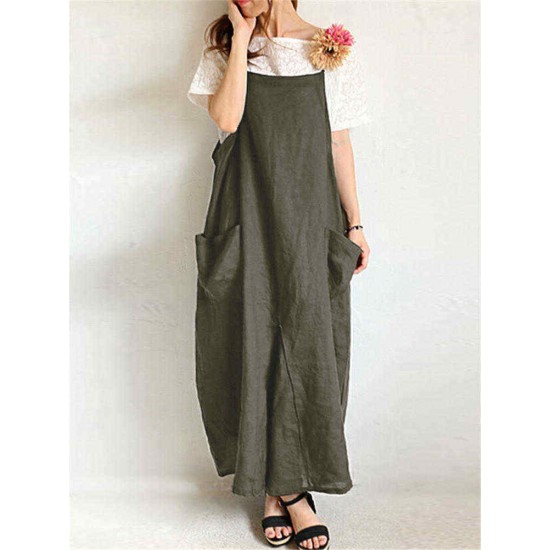 S-5XL Casual Spaghetti Straps Solid Color Maxi Women Dress