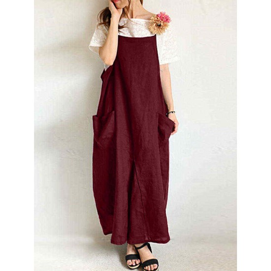 S-5XL Casual Spaghetti Straps Solid Color Maxi Women Dress