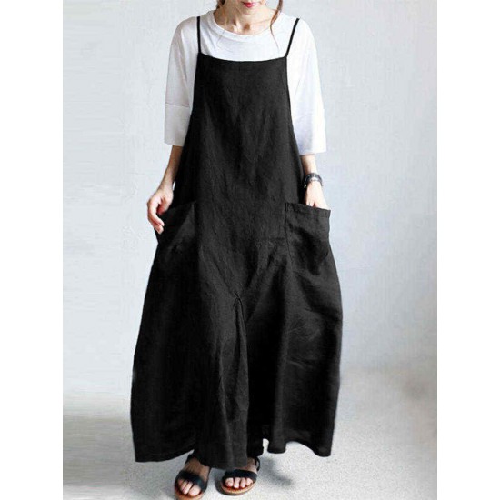 S-5XL Casual Spaghetti Straps Solid Color Maxi Women Dress