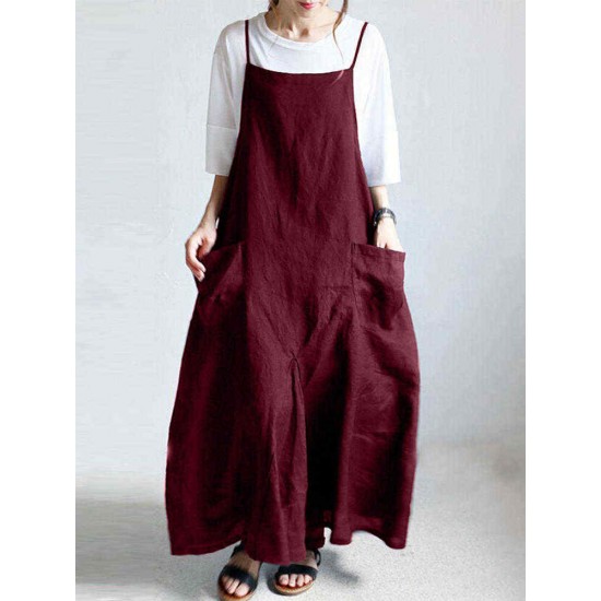 S-5XL Casual Spaghetti Straps Solid Color Maxi Women Dress