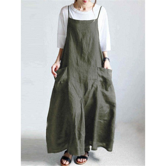 S-5XL Casual Spaghetti Straps Solid Color Maxi Women Dress