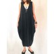 S-5XL Casual V-neck Sleeveless Solid Color Baggy Dress