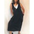 S-5XL Casual V-neck Sleeveless Solid Color Baggy Dress