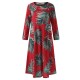 S-5XL Casual Women Leaves Printed Long Maxi Dress