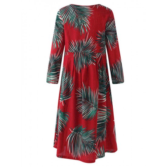 S-5XL Casual Women Leaves Printed Long Maxi Dress