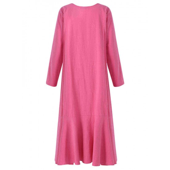 S-5XL Casual Women Lotus Hem Long Maxi Dress