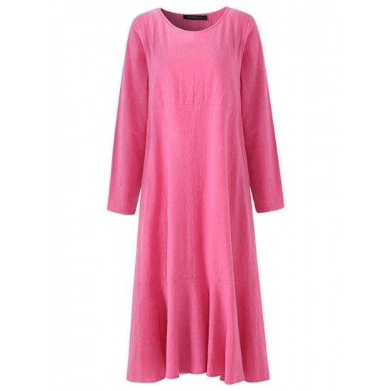 S-5XL Casual Women Lotus Hem Long Maxi Dress