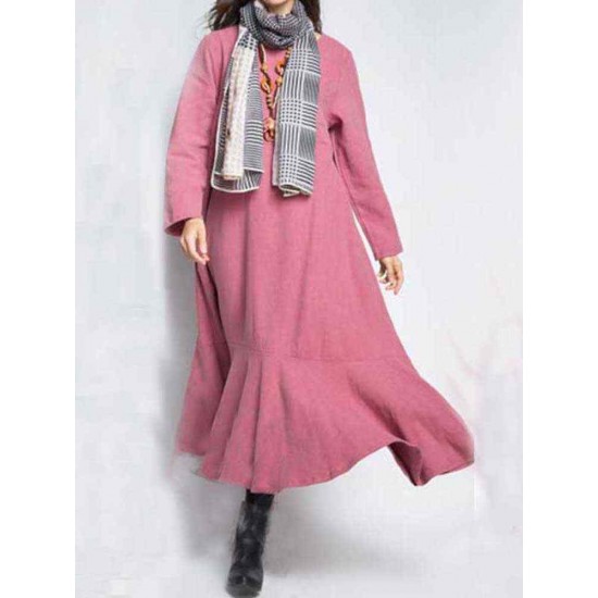 S-5XL Casual Women Lotus Hem Long Maxi Dress