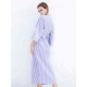 S-5XL Casual Women Stripe Long Maxi Dress with Belt