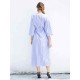 S-5XL Casual Women Stripe Long Maxi Dress with Belt