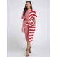 S-5XL Casual Women Stripe Short Sleeve Drawstring Dresses