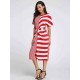 S-5XL Casual Women Stripe Short Sleeve Drawstring Dresses