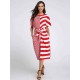 S-5XL Casual Women Stripe Short Sleeve Drawstring Dresses