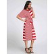 S-5XL Casual Women Stripe Short Sleeve Drawstring Dresses