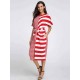 S-5XL Casual Women Stripe Short Sleeve Drawstring Dresses