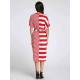 S-5XL Casual Women Stripe Short Sleeve Drawstring Dresses