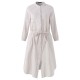 S-5XL Crew Neck Button Front Linen Side Split Shirt Dress