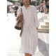 S-5XL Crew Neck Button Front Linen Side Split Shirt Dress