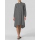 S-5XL Elegant Crew Neck Pleated Long Sleeve Women Dress