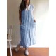 S-5XL Japanese Style Stripe Cotton Pinafore Aprons Dress with Pockets