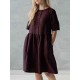 S-5XL Vintage O-Neck Short Sleeve Button Pockets Cotton Linen Mini Dress