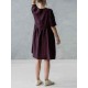 S-5XL Vintage O-Neck Short Sleeve Button Pockets Cotton Linen Mini Dress