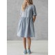 S-5XL Vintage O-Neck Short Sleeve Button Pockets Cotton Linen Mini Dress