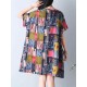 S-5XL Women Casual Dress Loose Boho Round Neck Floral Printed Dress