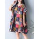 S-5XL Women Casual Dress Loose Boho Round Neck Floral Printed Dress