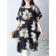 S-5XL Women Casual Dress Loose Boho Round Neck Floral Printed Dress