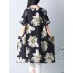 S-5XL Women Casual Dress Loose Boho Round Neck Floral Printed Dress