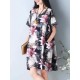 S-5XL Women Casual Dress Loose Boho Round Neck Floral Printed Dress