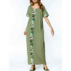 S-5XL Women Casual Long Dress Camouflage Printed Dresses