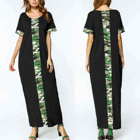 S-5XL Women Casual Long Dress Camouflage Printed Dresses