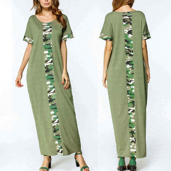 S-5XL Women Casual Long Dress Camouflage Printed Dresses