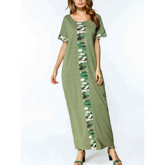 S-5XL Women Casual Long Dress Camouflage Printed Dresses