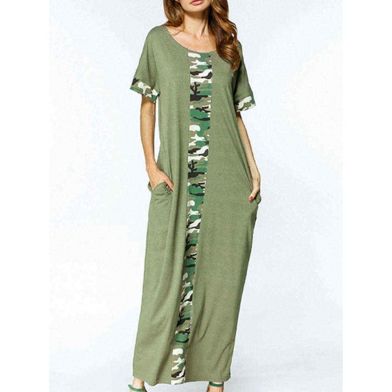 S-5XL Women Casual Long Dress Camouflage Printed Dresses