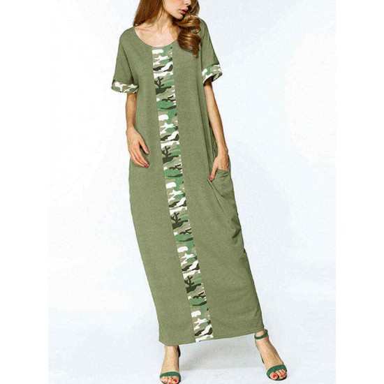 S-5XL Women Casual Long Dress Camouflage Printed Dresses