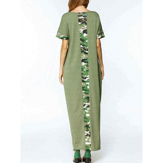 S-5XL Women Casual Long Dress Camouflage Printed Dresses