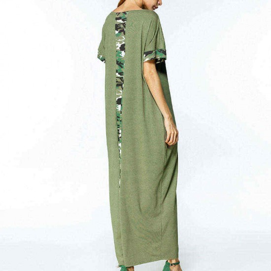 S-5XL Women Casual Long Dress Camouflage Printed Dresses