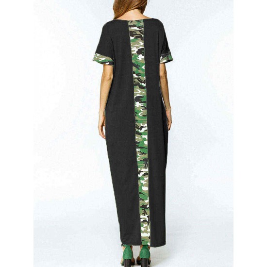 S-5XL Women Casual Long Dress Camouflage Printed Dresses