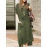 S-5XL Women Casual Solid Color Cotton Linen Maxi Dress with Pockets