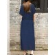 S-5XL Women Casual Solid Color Cotton Linen Maxi Dress with Pockets