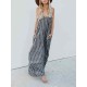 S-5XL Women Casual Spaghetti Straps Striped Cotton Long Maxi Dress