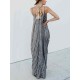 S-5XL Women Casual Spaghetti Straps Striped Cotton Long Maxi Dress